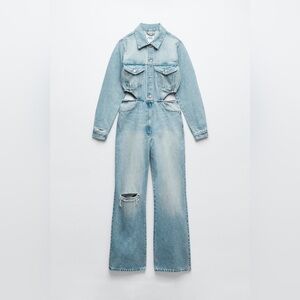 BLOGGERS FAV ZARA LIMITED EDITION CUT OUT SIDE DISTRESSED DENIM JUMPSUIT Size L